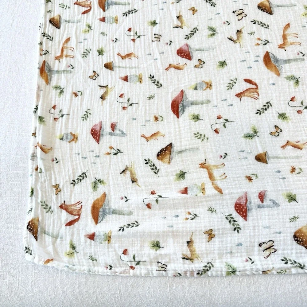 Loulou Lollipop Woodland Gnome Baby Swaddle Blanket Mushroom Fox Bunny Bamboo